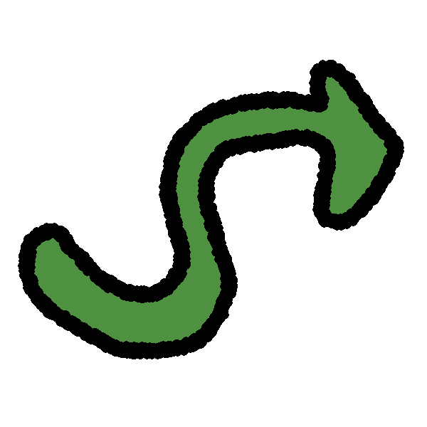 A bright green arrow with a wiggle making it go from the bottom left to point to the middle right.